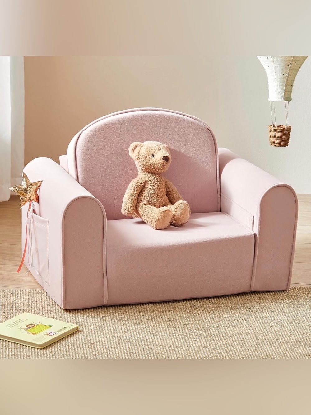 Tiny Land 2-in-1 Foldable Kids Couch with Pocket Soft Thick Toddler Sofa - Pink
